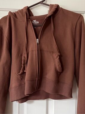 Hollister Brown Cropped Zip Hoodie